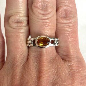 Sterling Silver 925 East West Oval Citrine Basketweave Chain Link Band Ring Sz 8
